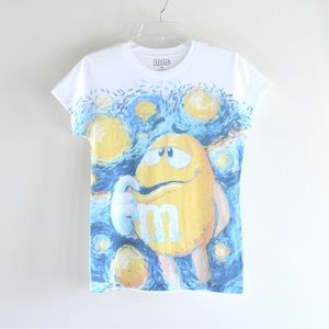 M&M’s World T Shirt Yellow Peanut Vincent Van Gogh Starry Night XL Fits Smaller